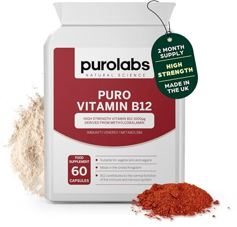 Purolabs Vitamin B12 Supplement 1000µg - High Strength Methylcobalamin - High Absorption - Energy & Immune Support - No Fillers - Vegan - 60 Capsules
