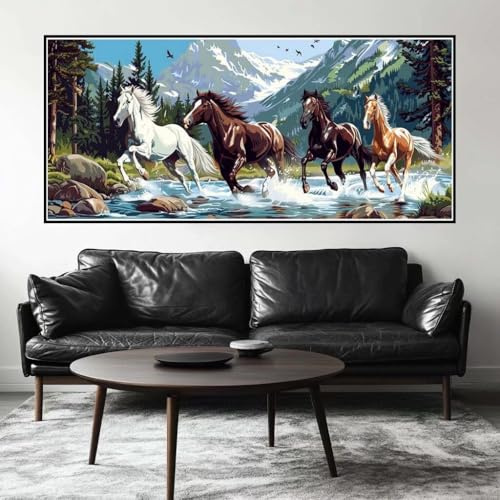 Peinture Numero Adulte Cheval Grand Format 100 X 50 cm, DIY Forêt Peinture Numero Enfant avec Pinceaux, Pigment Acrylique, Peinture par Numero Adulte Kit Pour Décoration Murale Cadeau (Sans Cadre)-H95