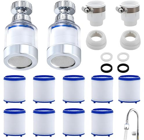 14 Stück Wasserfilter Wasserhahn, 2 Pcs 360° Wasserhahn Filter+9 Pcs Pp-Baumwollfilterelement+2 Pcs Universelle Schnittstelle, Für Küche, Waschbecken, Badezimmer Wasserfilter Für Wasserhahn