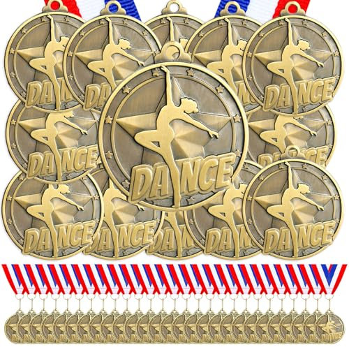 Quelay Goldmedaillen mit Halsbändern, 5,1 cm, Gewinnermedaillen, Auszeichnungen, Bulk-Metall-Trophäe, Preis, Geschenk für Erwachsene, Wettbewerbe, Bildungsturniere, Event, Tanz, 60 Stück