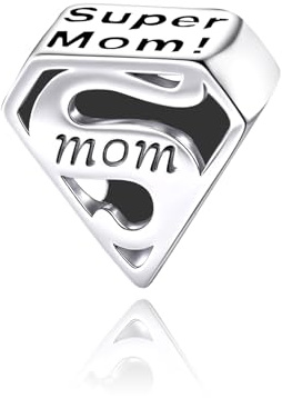 Alstiva Super Mom Charm 925 Sterling Silber 5A Zirkonia Charm Anhänger für Armband Pendant für Europäische Armbänder Halsketten Schmuck Geschenk für Frauen Freundin Damen