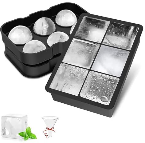 Bac a Glacon Silicone (2 Pièces), Grand Glacons Moule & Moule à Glaçons Rond avec Entonnoir, Faciles à Retirer, Sans BPA Bac Glacon pour Whisky, Cocktails, Aliments Pour Bébé, Fruits