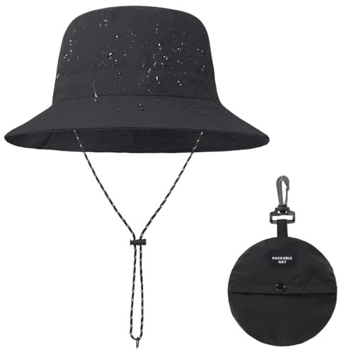 ZKGYUS Chapeau d'extérieur pliable et imperméable pour la chasse, la pêche et l'alpinisme en été. Conception à cordon de serrage coupe-vent réglable. Noir