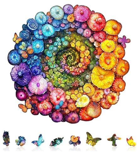 Funnli Holzpuzzle Erwachsene, 260 Stück Regenbogenwirbel-Pilze Holz Erwachsene, Wooden Puzzle Einzigartige Form Puzzleteile, Puzzle Holz 14+ mit Geschenkbox aus Holz(L-34 * 33.1cm)
