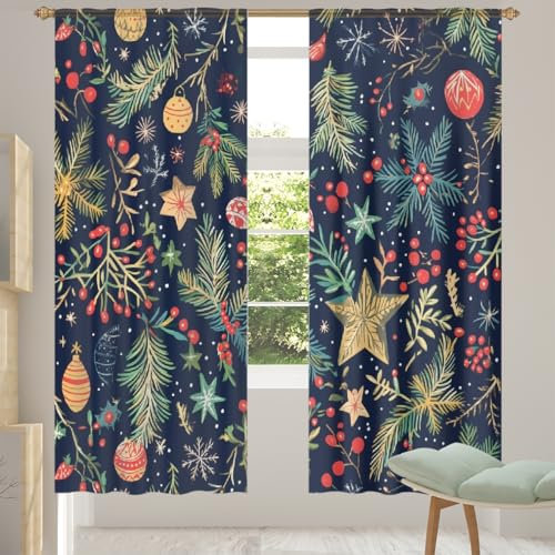 Mexpekil Voile-Vorhänge mit Weihnachtsmotiv, 2 Paneele, 2 Paneele, lichtfilternde Vorhänge für Schlafzimmer, Esszimmer, Heimdekoration