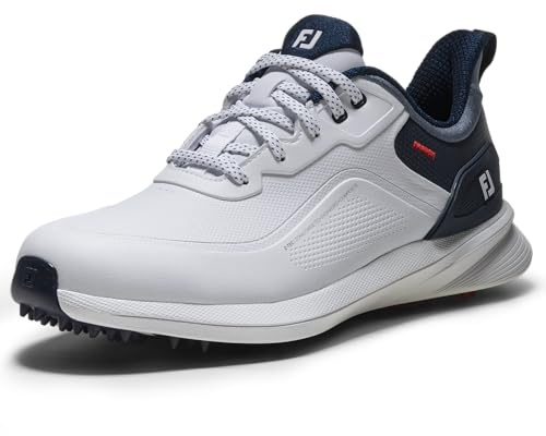 FootJoy Men's Pro/SL Golf Shoe, White/Steel Blue/Peacoat, 12 Wide