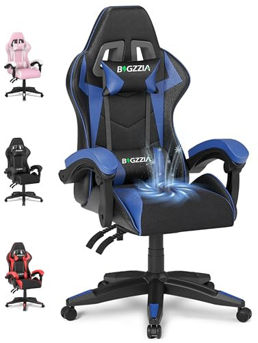 bigzzia Chaise Gaming Ergonomique avec Ventilateur, Fauteuil de Jeu Respirant avec Coussin Lombaire et Appui-Tête,Hauteur Réglable, Fauteuil Gamer Confortable pour Adultes, Filles et Garçons