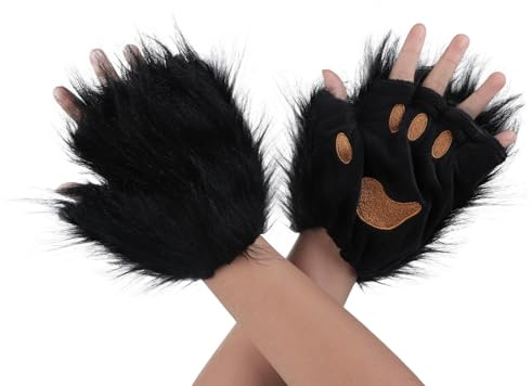 Flauschige Halbhandschuhe Realistisch Tier Pfote Handschuhe Kunstpelz Katze Krallen Handschuhe Plüsch Halb Fingerloshandschuhe Pfotenhandschuhe Bär Winterhandschuhe Halloween Cosplay Requisiten
