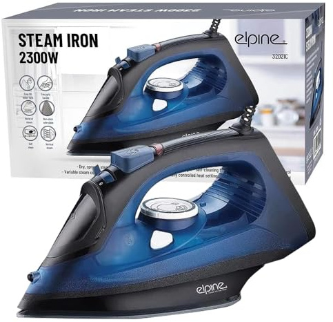 2300W Steam Iron With Dry and Spray Function - Thermostatically Controlled Heat Settings | 1.8m Flexible Cord | Over Heating Protection | Non-Stick Soleplate, Indicator Light - All Types of Fabric