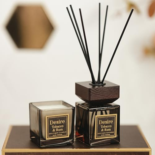 Marco Paul Desire Aroma Oud & Bergamotte Geschenkset | Kerze und Diffusor für Raumduft | Stressabbau Aromatherapie zur Schaffung einer entspannenden Atmosphäre (Tabak & Rum)