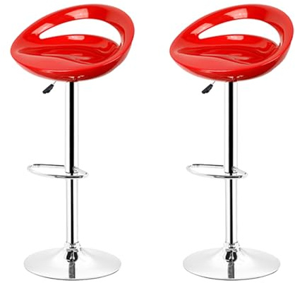 Belfoyer Barhocker 2er Set, Höhenverstellbare Barstühle aus ABS mit 360° Drehung, Fußstütze und Stabiler Chrom-Basis, Moderne Tresenhocker für Küche, Esszimmer oder Bar (Rot)