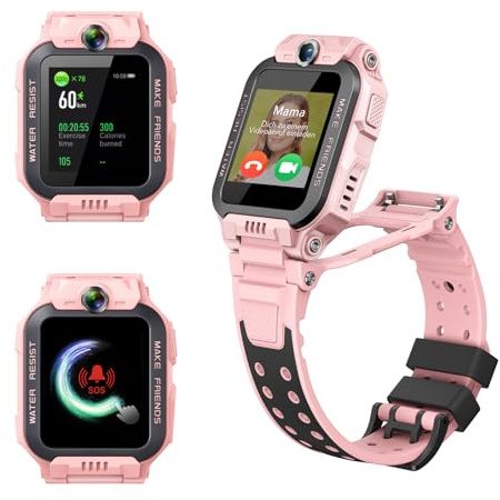 imoo Z7 Kinder Smartwatch mit GPS mit SIM,2MP+5MP Videoanruf Mädchen Rosa | Smart Watch Kinder,IPX8 Schwimmen Wasserdicht,Flip-Dual-Kam,128M+4G,4 Sportmodi,Familie Chat,Schulmodus,SOS,1-2 Tage Nutzung