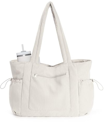 ECOHUB Large Corduroy Tote Bag, Work Tote Bag for Women with Zipper