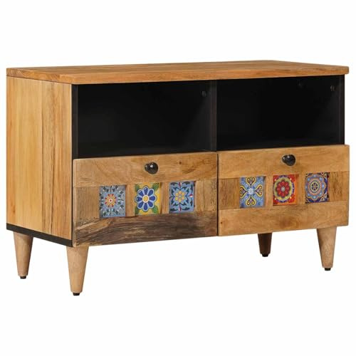 vidaXL TV-Schränk mit Regal Natur 70 x 33 x 46 cm Massivholz Mango, Modernes Medienmöbel, Massivholz Mango, Rechteckiges Lowboard, Hochwertiger Stauraum für Wohnzimmermöbel, TV-Basiseinheit
