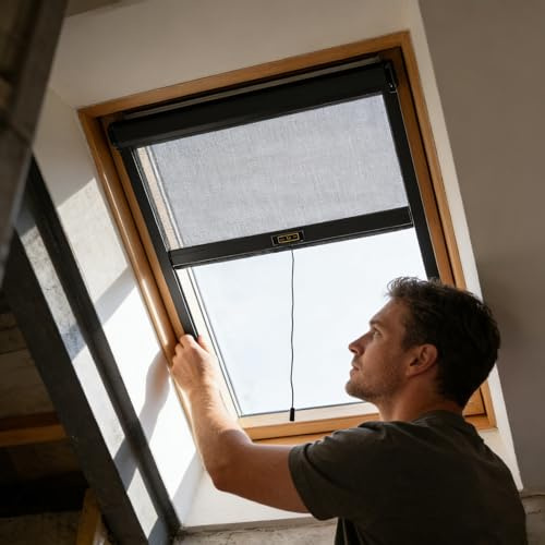 Aeovot Moustiquaire Enroulables Verticales pour Fenêtre de Toit - Moustiquaire Fenetre Enroulable sur Mesure avec Cadre Aluminium, Filet Anti-Insectes/Moustiques, sans Perçage(E)