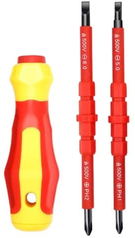 MuchLuckystar Set di 2 cacciaviti con punte intercambiabili, in acciaio al cromo vanadio PH1 PH2 scanalato 5.0 6.0, manico ergonomico isolato per riparazione elettricisti