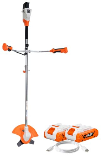 RURIS 3044e Débroussailleuse sans Fil Brushless 40V Fil 300mm Couteau 255mm | 160Wh, autonomie prolongee. Fil 300 mm + couteau 255 mm. Manches 2 segments. Harnais. 2 batteries ALFA UP 2400e incluses