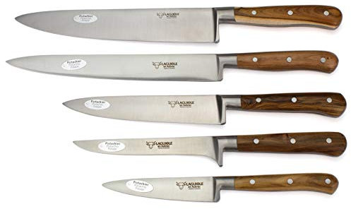 Laguiole en Aubrac Kochmesser Küchenmesser Set - 5teilig - Griff Pistazie Pistazienholz - Geschmiedete Qualität