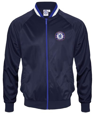 Chelsea FC Herren Retro-Trainingsjacke - Reißverschluss - Polyester - Dunkelblau mit gestreiftem Kragen - XXL