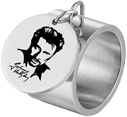 Johnny Hallyday Bague Croix Johnny Hallyday Pendentif Femme Médaille Charm Bijoux Cadeaux Johnny Souvenir Fan, Argent 10