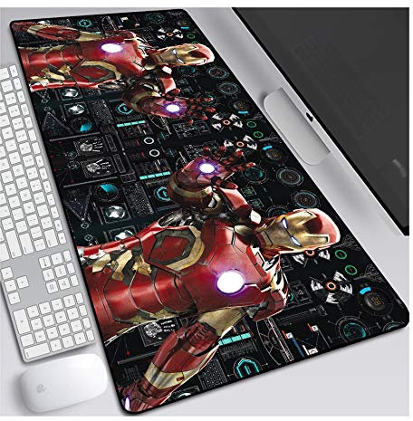 Iron Man Tappetino Mouse Gaming, Grande Anime Mouse Pad XXL 900x400mm Confortevole, Lavabile, 3mm Antiscivolo Tappetino Scrivania Supporto per Ufficio Computer, Adatto per computer e PC, D
