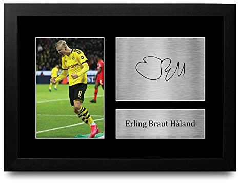 HWC Trading A4 FR Erling Haaland Dortmund Geschenke gedruckt Autogramme Bild für Fans und Unterstützer - A4 Eingerahmt