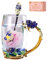 DasyFly Tasse à thé en forme de marguerite faite à la main en verre émail avec cuillère délicate et boîte cadeau, cadeau parfait pour épouse, fête des mères, anniversaire Tasse à café rose bleu.
