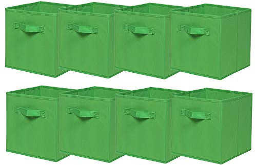 BonChoice Foldable Storage Cubes Boxes with Handle for Home Organization, Fabric Wardrobe Storage Box Organizer Basket Bins for Clothes Toys Towels, Collapsible&Durable (8, Green)