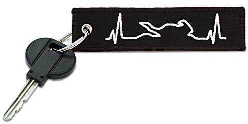 AUTODOMY Motorrad Schlüsselanhänger aus Stoff mit Schlüsselring Bestickt & Kratzfest | Motorrad Anhänger Ideal für Ihr Auto, Roller, Quad, ATV | 12x3 cm Herzschlag Schwarz/Weib