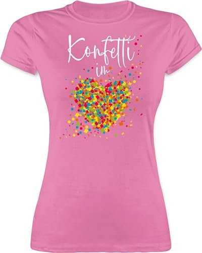 Shirt Damen - Karneval & Fasching - Konfetti im Herzen I - L - Rosa - Tshirt Faschings-t-Shirt Faschings köln für Frauen Party Karnevals t- Shirts fassenacht Herz Tshirts t karnevalsshirts