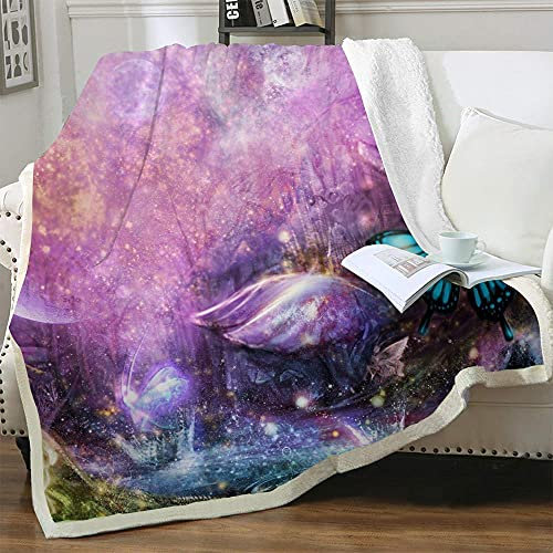 Kuscheldecke Lila Engel Decke Flanell Lammwolle Fleecedecke Doppelseitiges Design Kuscheldecke Flauschig Decken Weich Sofadecke Pflegeleicht Blanket Wohndecke 180x200cm