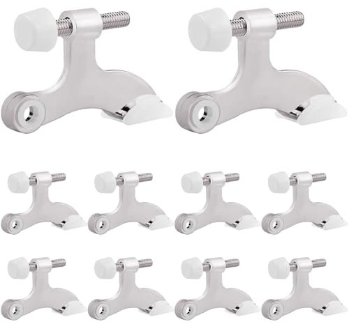 OBTANIM 8 Pack Hinge Pin Door Stopper Heavy Duty Metal Adjustable Door Stops with Rubber Bumper Tips (Silver)