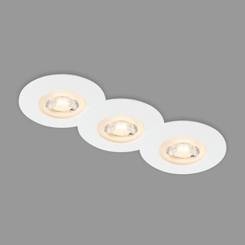BRILONER Leuchten - 3er Set Einbauleuchten Decke LED, Einbaulampen ultraflach, Einbaustrahler Bad, Badeinbaustrahler IP65, Weiß-Matt, 90x25 mm (DxH) 7044-036