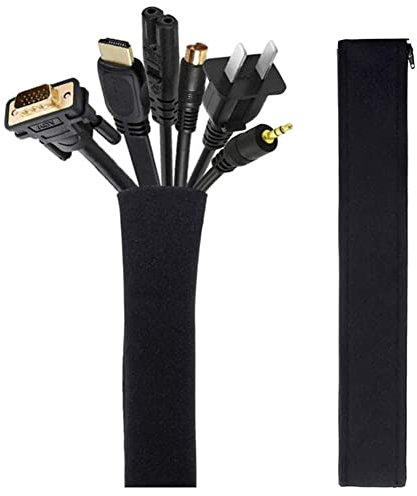 2pcs Cable Management Sleeve 19-20 Inch Black Cord Organizer System Cable Management Sleeve with Zipper Cable Wrap Cord Sleeves for TV, Computer, Office, Home Entertainment