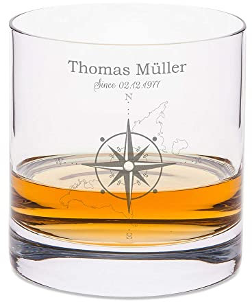 Leonardo Whiskyglas mit Gravur - Kompass Design - Personalisiert mit Name & Datum - Graviertes Whisky Glas - Geschenke für Whiskey Liebhaber zum Geburtstag - Geschenk für Sie & Ihn