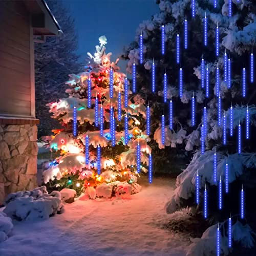KUAW Catena Luminosa LED 50cm 8 Tubes 384 LED Impermeabile Nevicata Natale Luce Stringa Luce Esterna per Albero di Natale Halloween Giardino Interno Festa Nozze, Blu