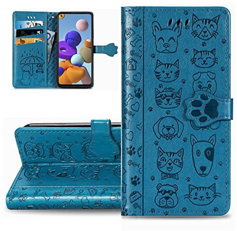 LEMAXELERS Compatible with for iPhone 12 Mini Phone Case Flip Wallet Cover with Card Holder Kickstand Magnetic Clasp Shockproof Protective Folio Case for iPhone 12 Mini,SD Cat Blue