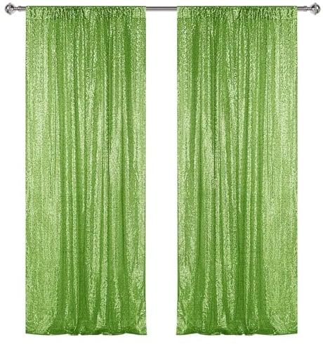 Sugargirl Cortina Tipo telón de Fondo de Lentejuelas Verde Manzana, 2 Paneles de 2 x 8 pies, Cortinas de Fondo Verde Manzana con Purpurina, telón de Fondo de fotografía Brillante para Fiesta, Boda,