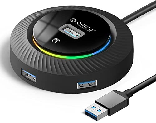 ORICO USB Hub, 4-Port RGB USB 3.0 HUB mit Netzteil Port für MacBook, Mac Pro/Mini, iMac, XPS, Surface Pro, Notebook PC, USB Flash Drives, Mobile HDD und Mehr