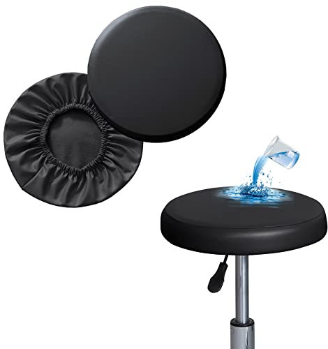 Bestenrose Hockerbezug Rund 2 Stück wasserdichte Bezug für Barhocker Stuhlhussen PU Sitzkissen Bürostuhl Hocker Bezug Sitzkissenbezug für Esszimmerstühle Runder Hocker