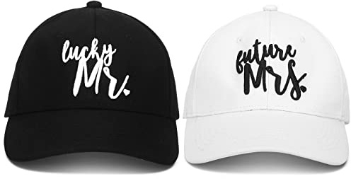 Retisee 2 Stück Mr and Mrs Hüte Zukunft Braut Caps Passende Baseballmützen Bräutigam Geschenke Flitterwochen Baumwolle Hochzeit Party Geschenke für Paare Schwarz Weiß, schwarz, weiß, Einheitsgre