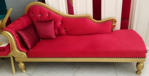Casa Padrino Luxus Barock Chaiselongue Rot/Gold - Handgefertigte Massivholz Recamiere mit edlem Samtstoff und Glitzersteinen - Barock Möbel - Edel & Prunkvoll