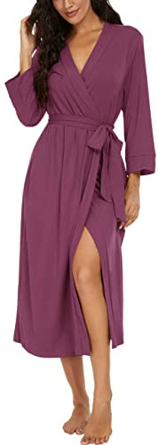PrinStory Vestaglia E Kimono Donna,Manica A 3/4 Scollo A V Accappatoio,Comodo E Leggero Accappatoio Regali per Donne (Viola-Rosso, XL)