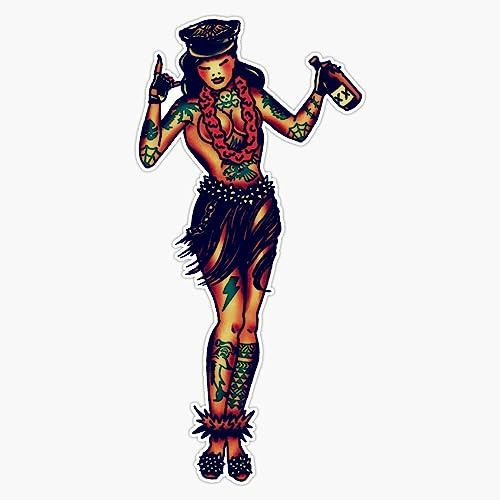 Tattooed Hula Girl Tattoo Vinyl Sticker Waterproof Decal Laptop Wall Window Bumper Sticker 5