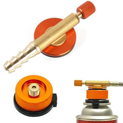 2 Piece Set Valve Caps Camping Gas Refill Adapter and Adaptor Gas for Butane Canister Universal Brass Gas Bottle Adaptor for Butane Canister to Screw Gas Cartridge