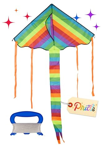 Out of the blue Pride Drachen Set - 100 x 55 cm Flugdrachen mit 80 m Schnurr - Leichtes & windstabiles Kite-Set im Regenbogen-Design - Spielzeug für Strand & Park - Für Kinder & Erwachsene