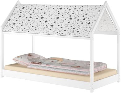Erst-Holz Weißes Hausbett mit Sternenhimmel 90x200 Kiefer weiß Kinderbett niedrig V-60.79W-09, Ausstattung:ohne Zubehör