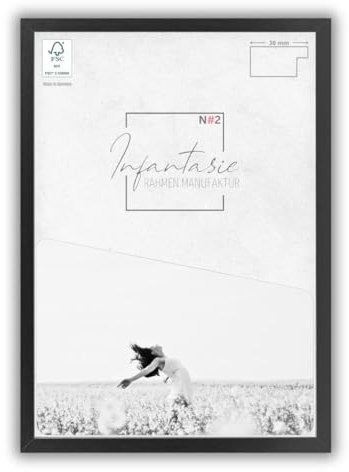 Infantasie 'N°2' Bilderrahmen 70x100 handgefertigt nach Maß | Schwarz Matt | MDF Holz-Design Collage Rahmen inkl. Kunstglas und Metall Aufhänger (Querformat & Hochformat)