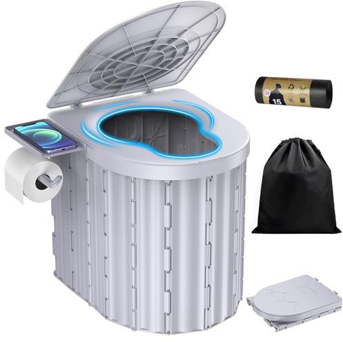 Toilette portatile, sedile WC da 30,5 cm, WC pieghevole con supporto rimovibile per carta igienica, WC da campeggio con una capacità di carico di 204 kg, vasino portatile per interni, esterni e uso di