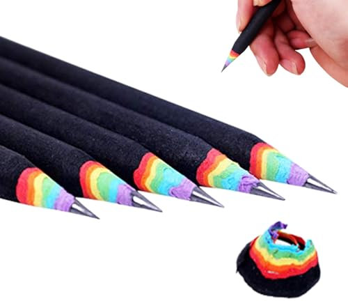 NASSMOSSE Regenbogen-Papierstifte, 5 Stück, 2B, umweltfreundlich, lichtecht, antiallergisch, Schulbleistifte, Schreibwaren für Kinder, Studenten, Zeichnen, Schreiben, Skizzieren, Schwarz
